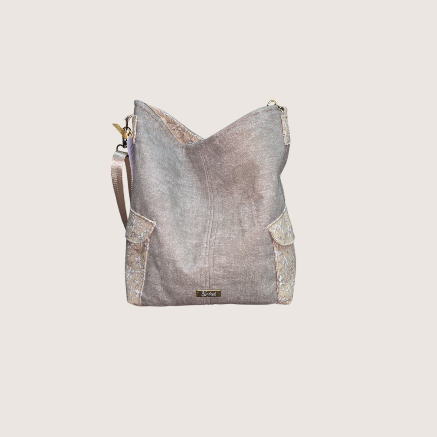 Structured Crossbody Tote Neutral Linen & Coastal Print
