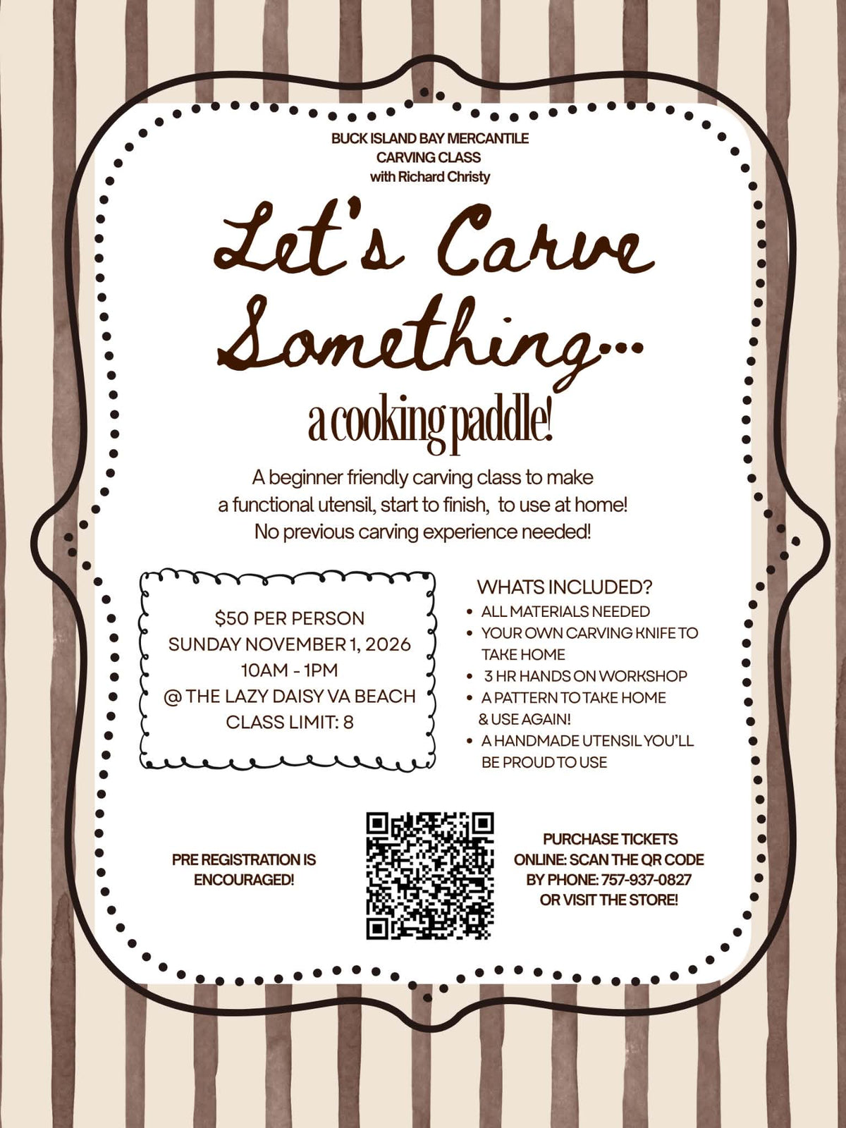 Let's Carve Something: Cooking Paddle Carving Workshop with Buck Island Bay Mercantile
