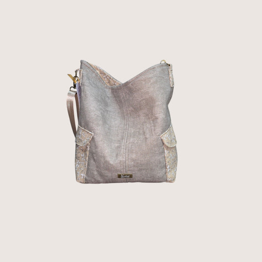 Structured Crossbody Tote Neutral Linen & Coastal Print