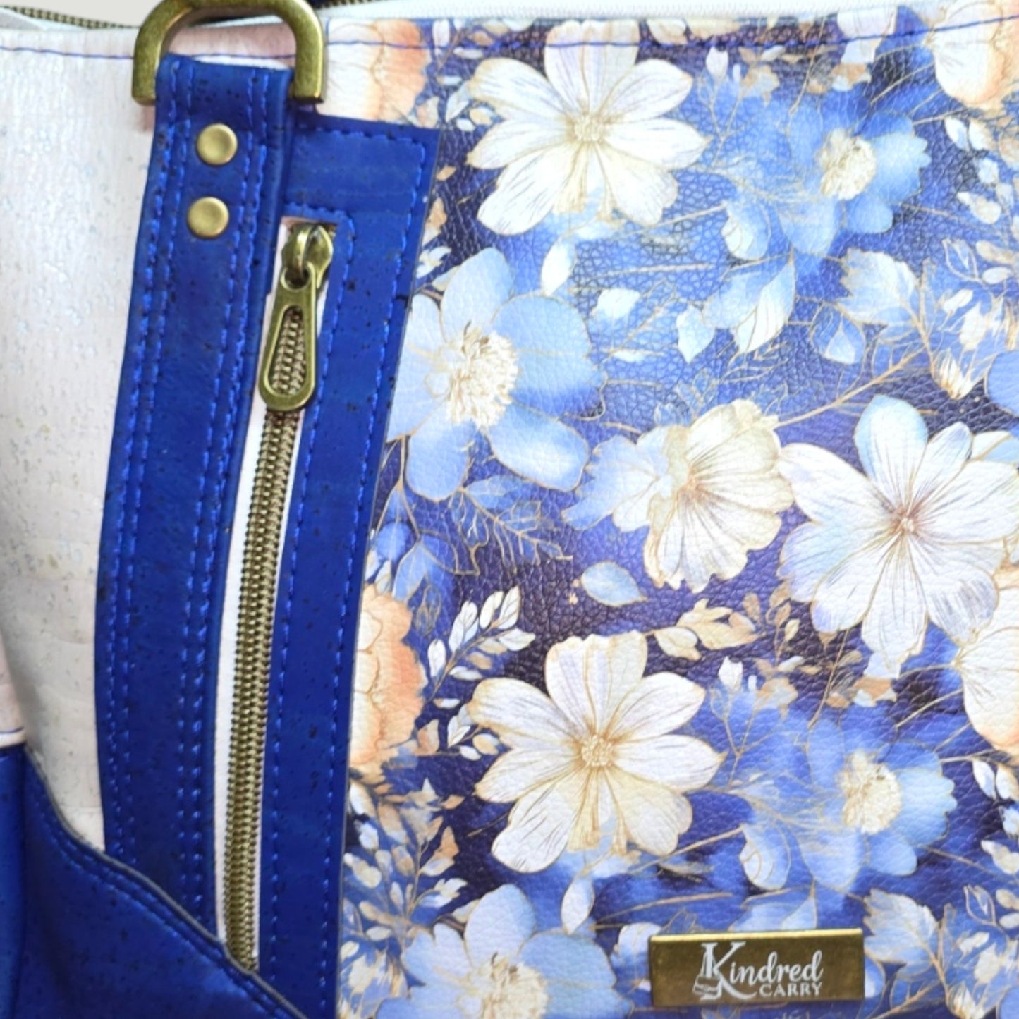 Shoulder Bag - Blue Floral Cork