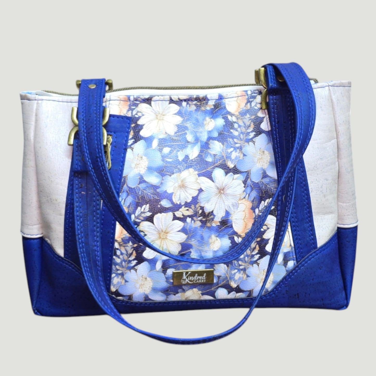 Shoulder Bag - Blue Floral Cork