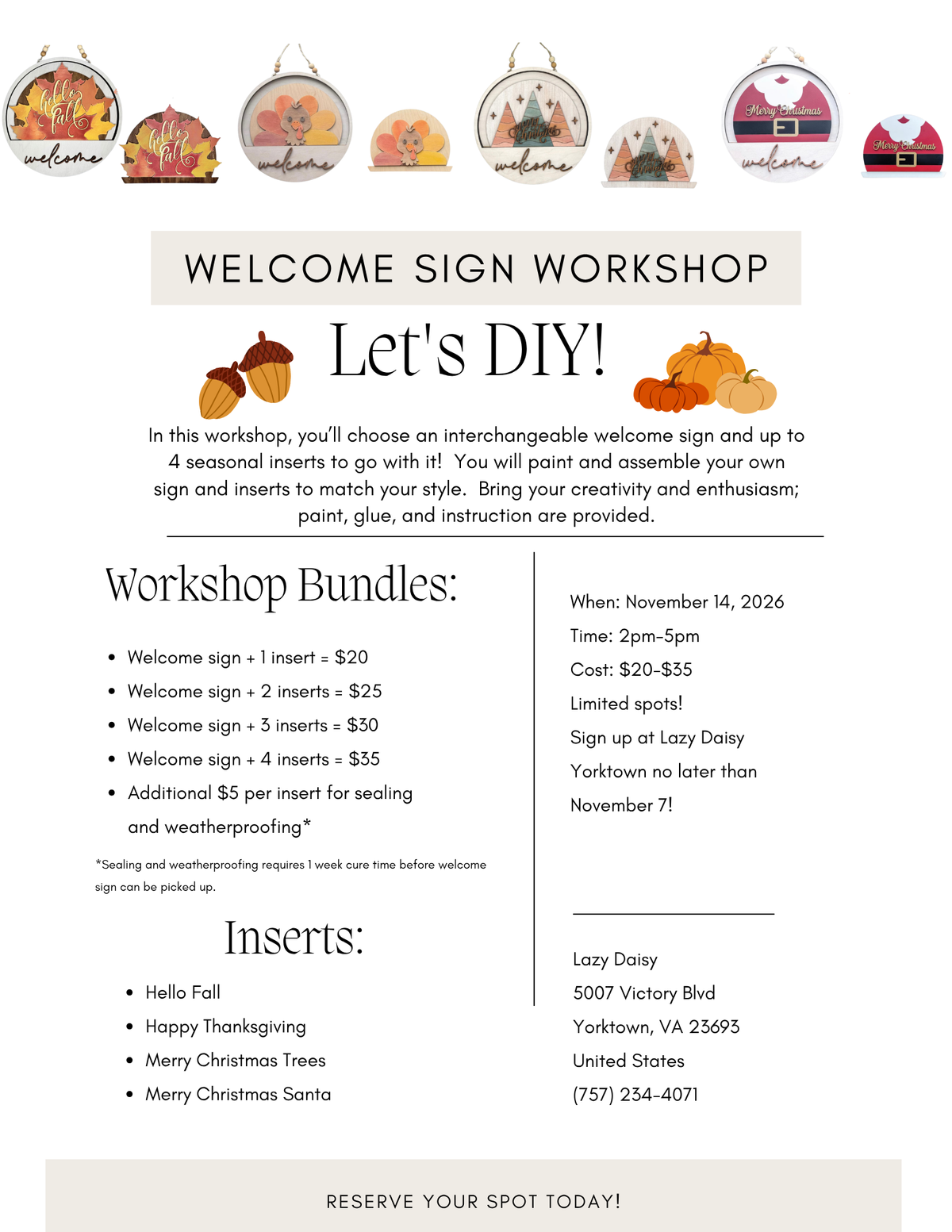 Welcome Sign Workshop