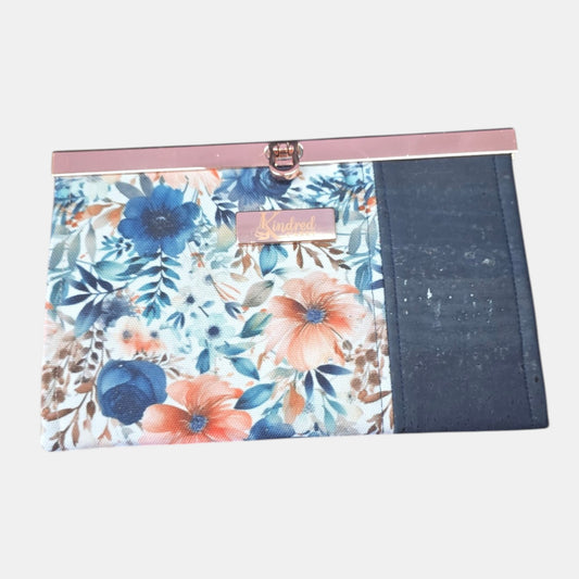 Compact Wallet- Blue Floral Cork