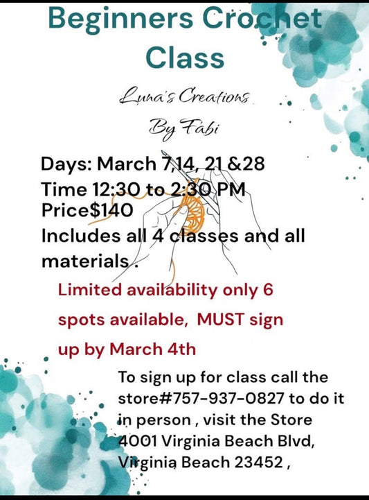 Beginners 4 week crochet class