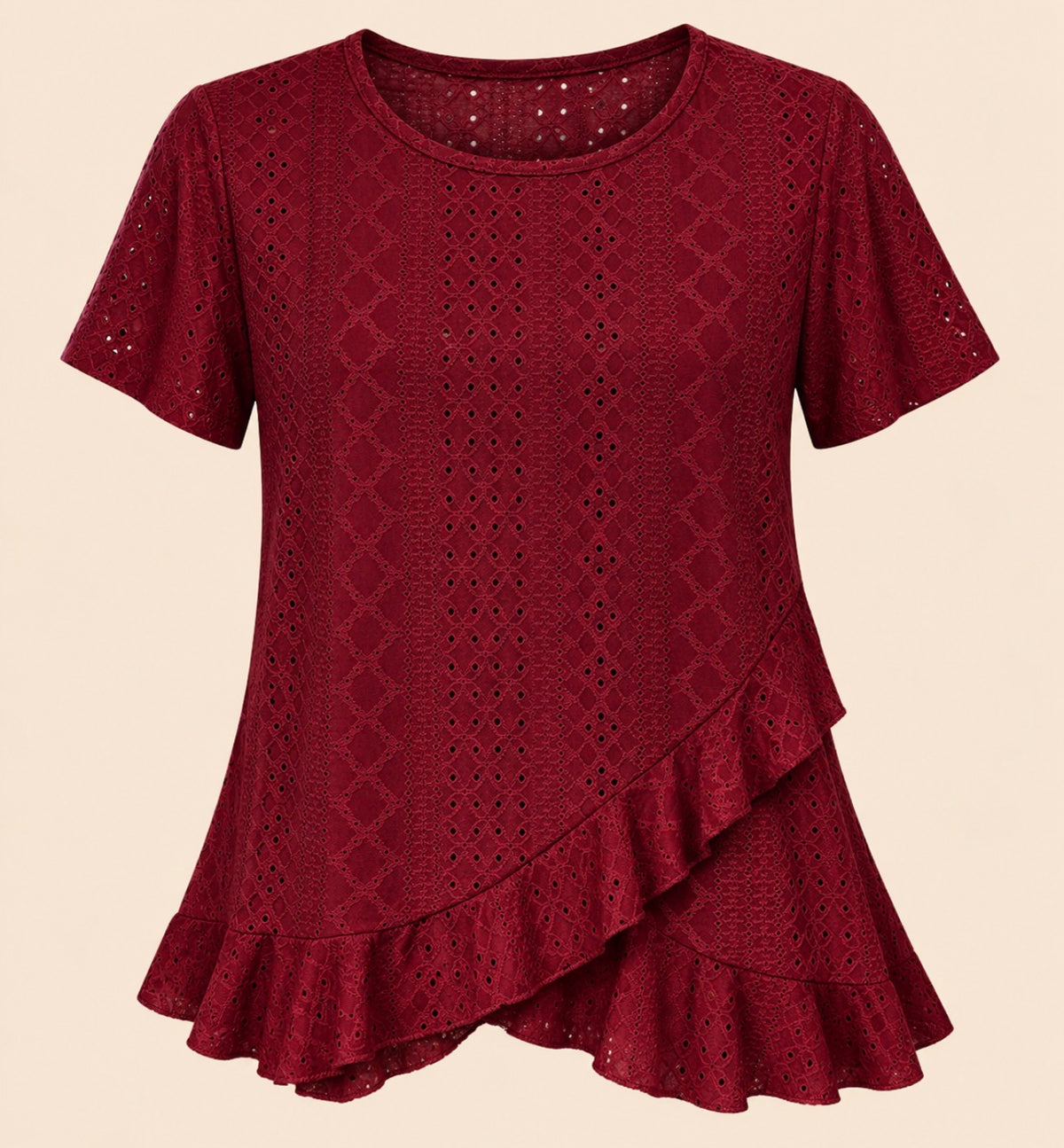 Burgundy Eyelet Ruffle Top