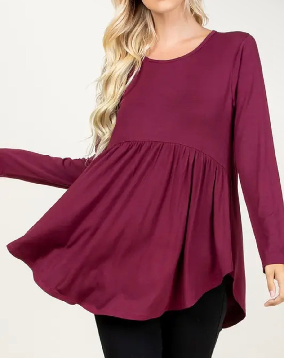 PRE-ORDER - Long Sleeve Babydoll Burgundy Top